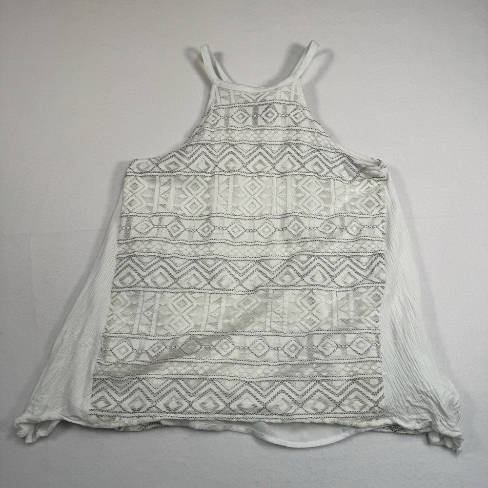 Ethereal Sleeveless High Neck Top Womens Size Medium Layered Lace Tie Back White